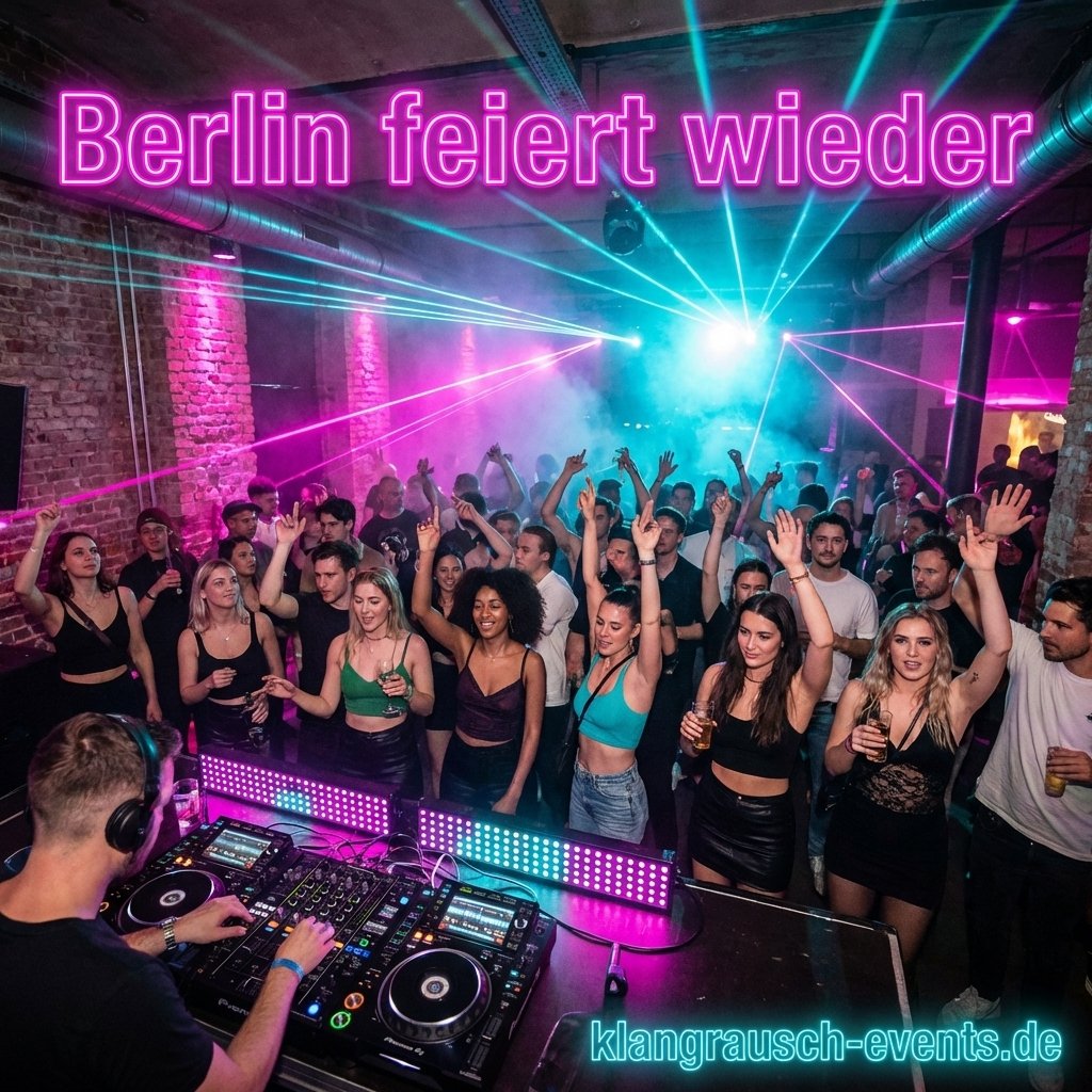 Berliner Club bei Nacht mit Neon-Lichtern